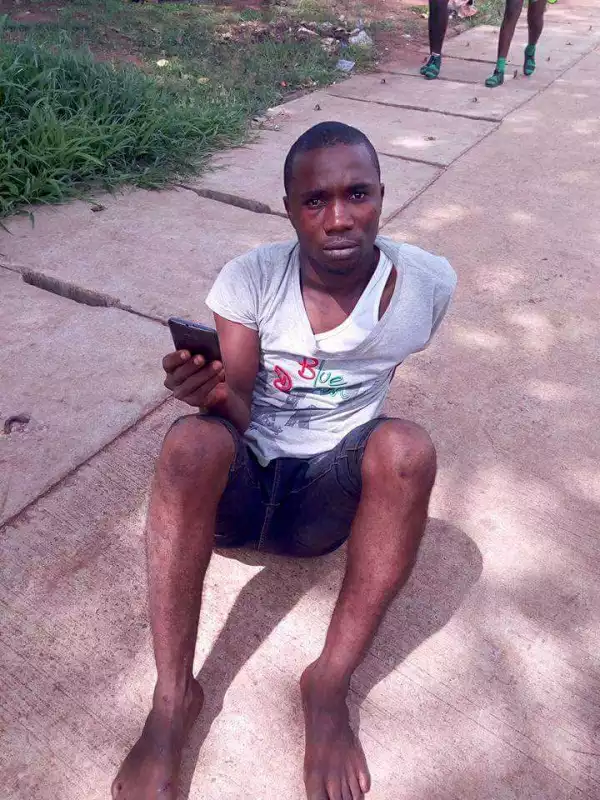 {See Photo} of Shameless Able-bodied Man Nabbed By Vigilante Members For Stealing Phones In Delta